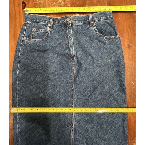 BILL BLASS VTG Jean Skirt 12P Denim Maxi Front/Back Slit Raw Hem Cowgirl Grunge - Picture 12 of 16